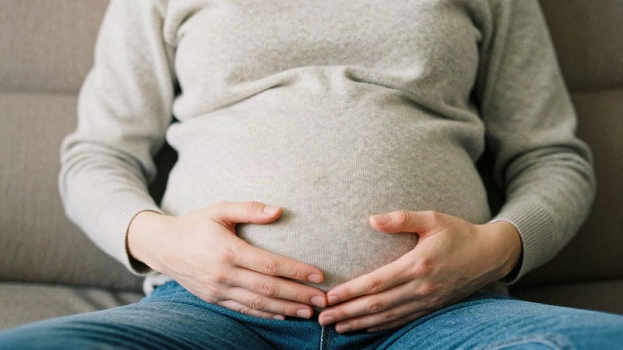 Mâinile unei gravide sprijinite pe burtică